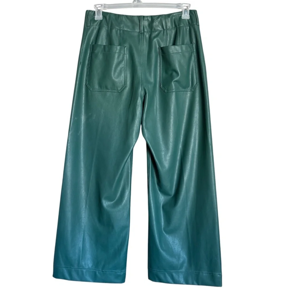 Maeve Colette Green Faux Leather Wide Leg Ankle Pants Size 31 NWOT - Picture 4 of 16